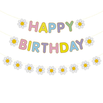 Zwiebeco Macaron Daisy Birthday Party Decoration Supplies - Macaroon Little Daisy Happy Birthday Sign Banner Bunting Garland Han