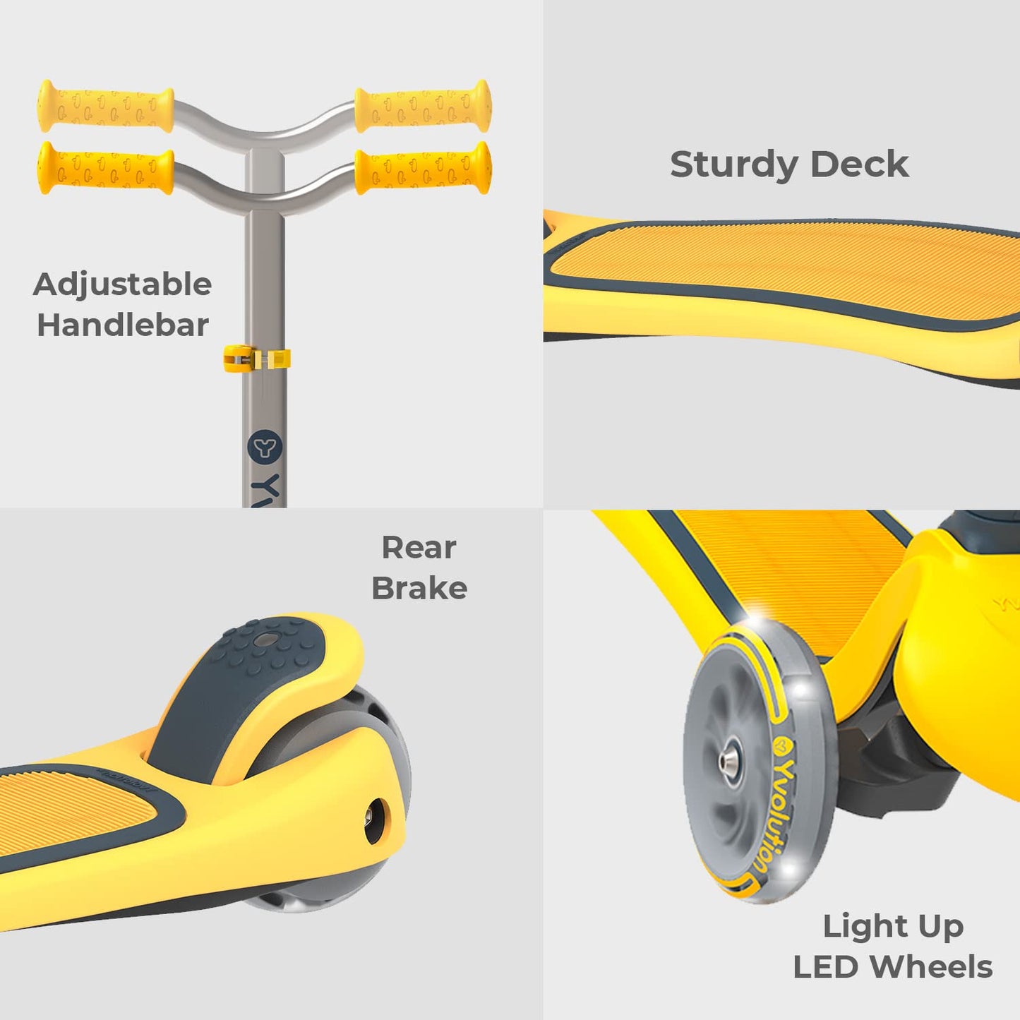 Yvolution Y Glider Air Scooter For Kids, 3 Wheel Scooter For Toddlers 4 Adjustable Height Glider With Kick Scooters, Lean To Steer With Led Flashing Light For Children Ages 3+ Years Old (Yellow)