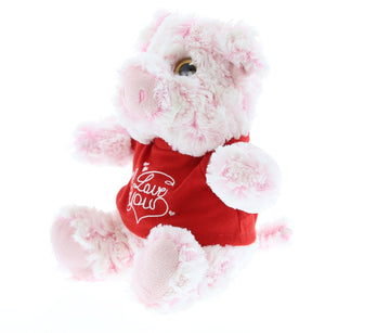 Dollibu I Love You Valentine Plush Sitting Pig - Cute Stuffed Animal With Red Shirt And Name Personalization Gift For Valentines Day, Birthday, Anniversary, Romantic Date - 7 Inches