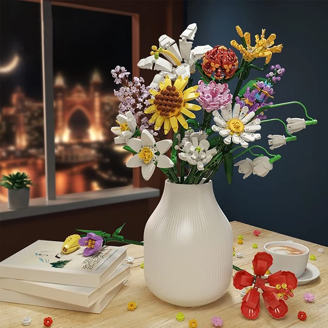 Cihely Flower Bouquet Building Blocks Kits Chrysanthemum Pink 601236-C, Artificial Flowers Building Project To Release Stress An
