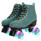 XUDREZ Cowhide Roller Skates for Women and Men High-Top Shoes Double-Row Design Adjustable Classic enhanced Roller Skates (Blue Flash Wheel 5)