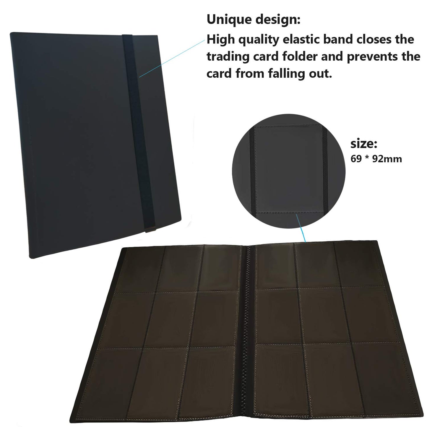 160 Pockets Trading Card Sleeves, Side Loading Pocket Binder, Album Pages Card Collector Coin Holders Wallets Sleeves Set (Black