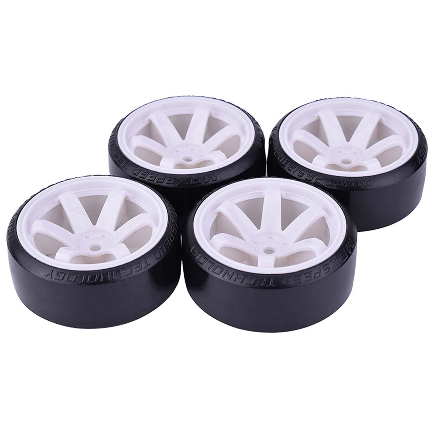 LAFEINA RC Plastic Wheel and Tire Set, 63mm Hard Tyres for 1/10 Drift Car HSP Tamiya HPI Kyosho On-Road Drifting Car (White)