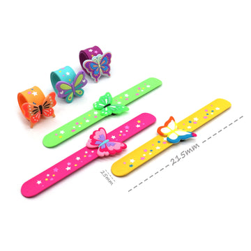 PAITUEND Butterfly Theme Slap Bracelets Party Favors-Butterfly Silicone Wristbands (6pack) for Boys&Girls Birthday&Butterfly The