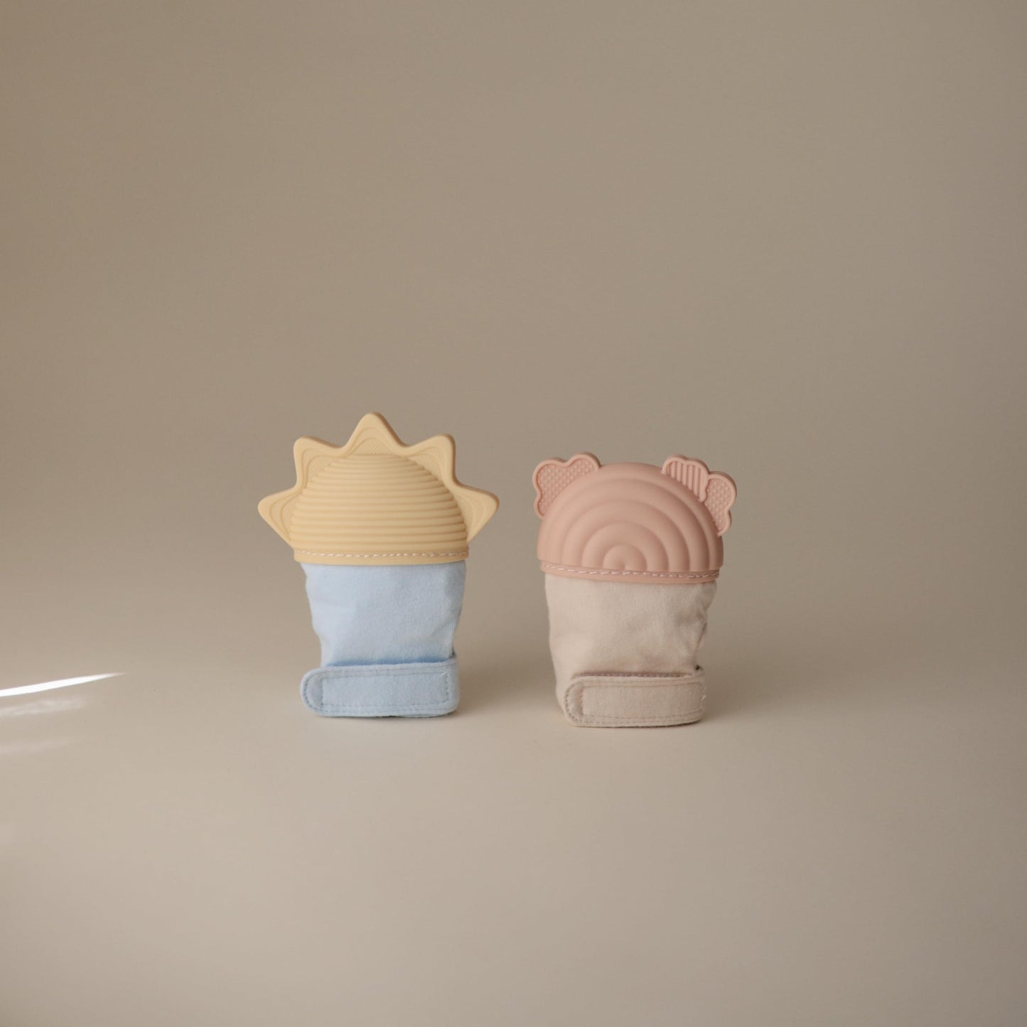 mushie Silicone Teething Mitten for Babies 3 Months+ (Sun) | Textured Silicone & Sensory Fabric with Adjustable Strap