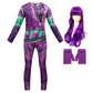 Amzapparel Descendants Mal Costume Girls Popular Musical Cosplay Clothes With Wig Kids Long Sleeve Jumpsuit Halloween Party Outf