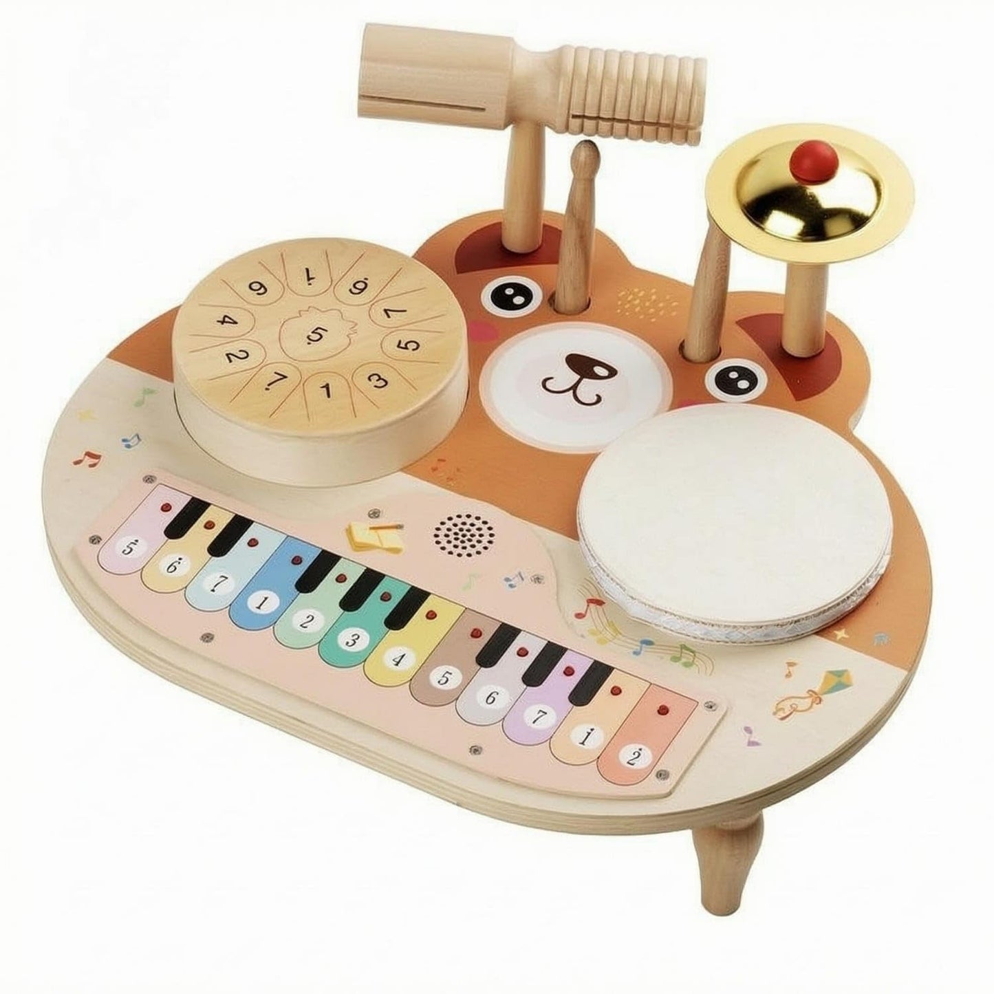 Trendivibe CartoonStyle Wooden Musical Activity Table AnimalFace ChildrenS Music Toy Table Interactive EarlyLearning Music T