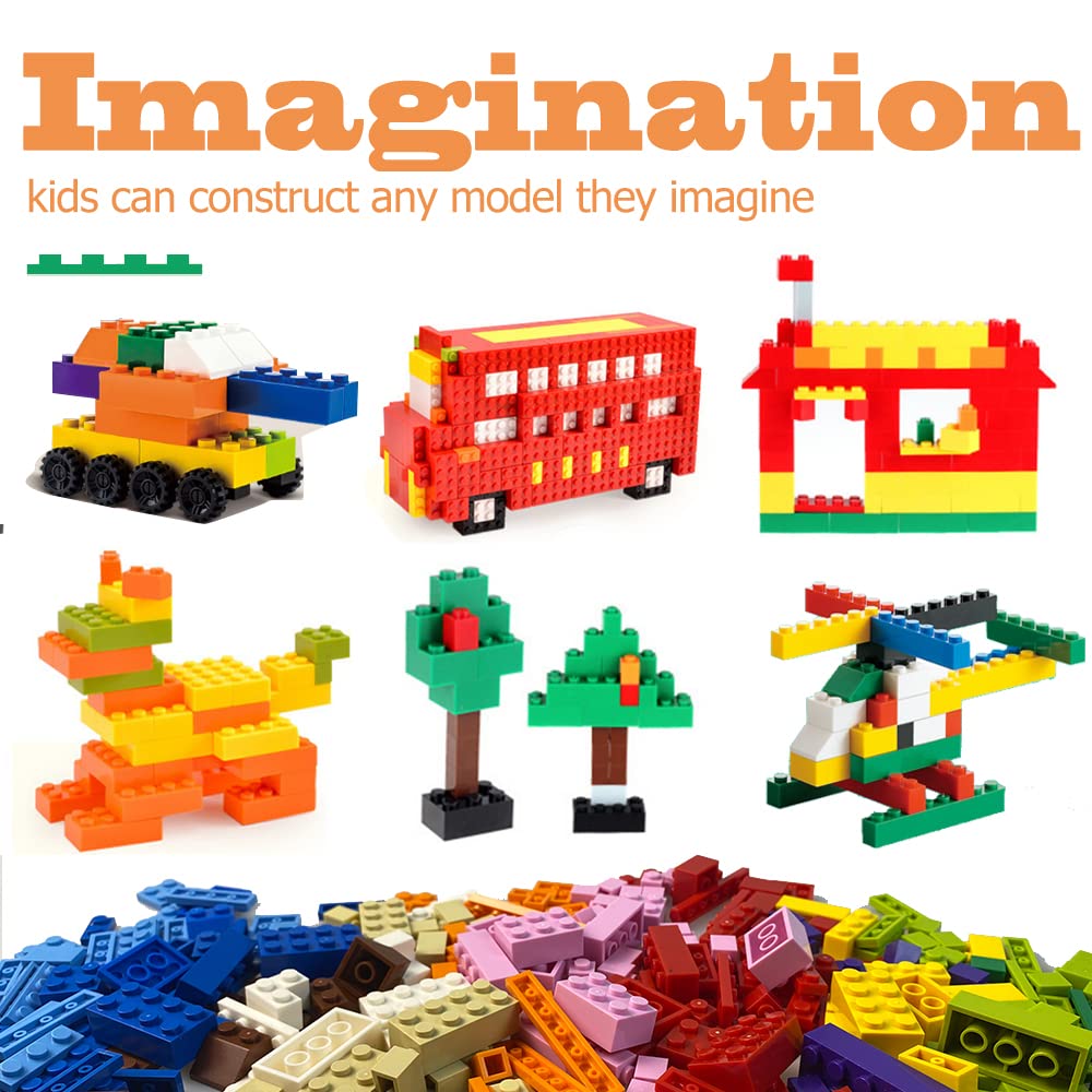 Huizdq Building Blocks, 1100 Pieces, Compatible With All Major Brands, Classic Bulk Blocks, Includes Wheels, Door, Window, Stree