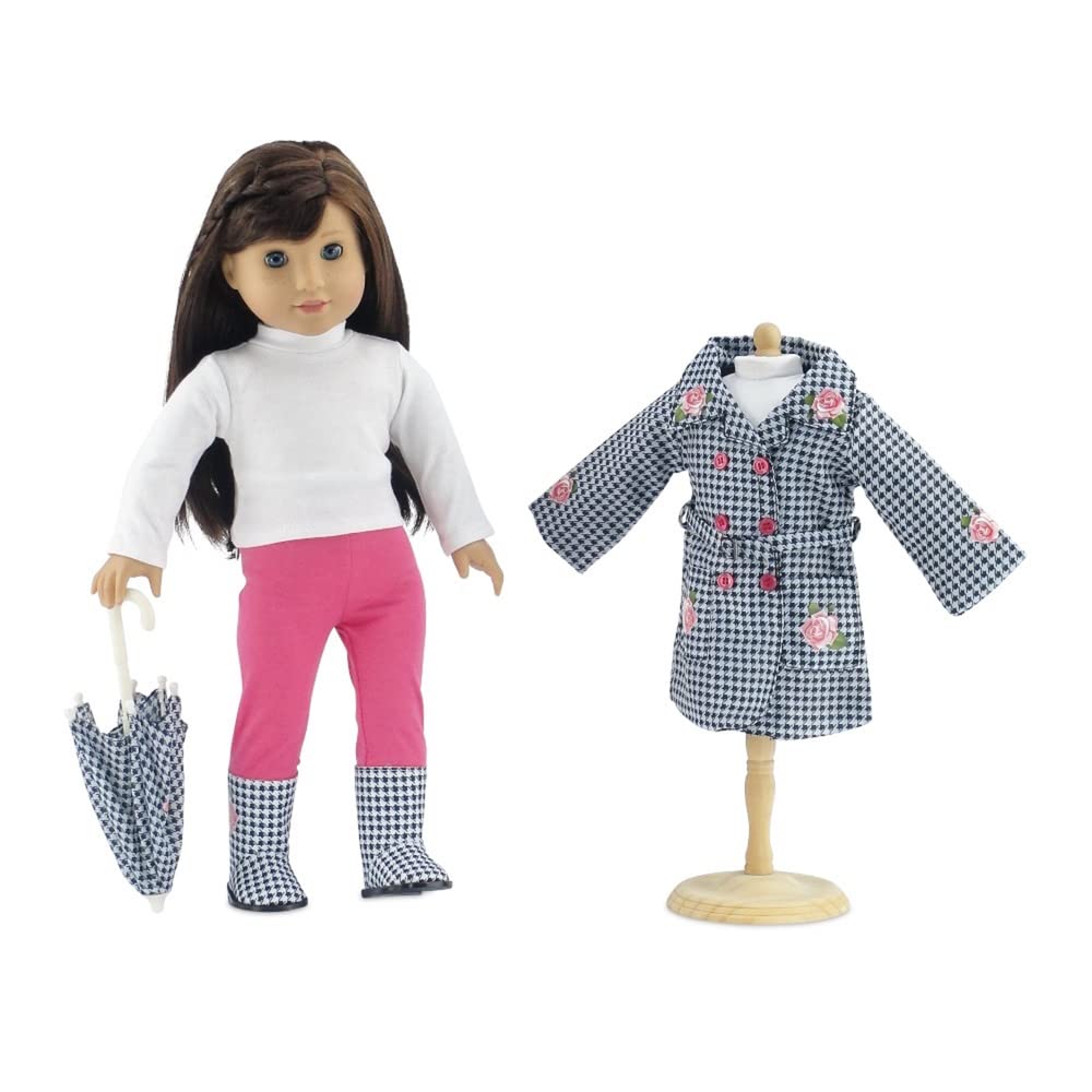 Emily Rose 18 Inch Doll Clothes & Accessories | 5-Pc Raincoat 18' Doll Outfit Gift Set - Including Matching Rain Boots And Working Umbrella