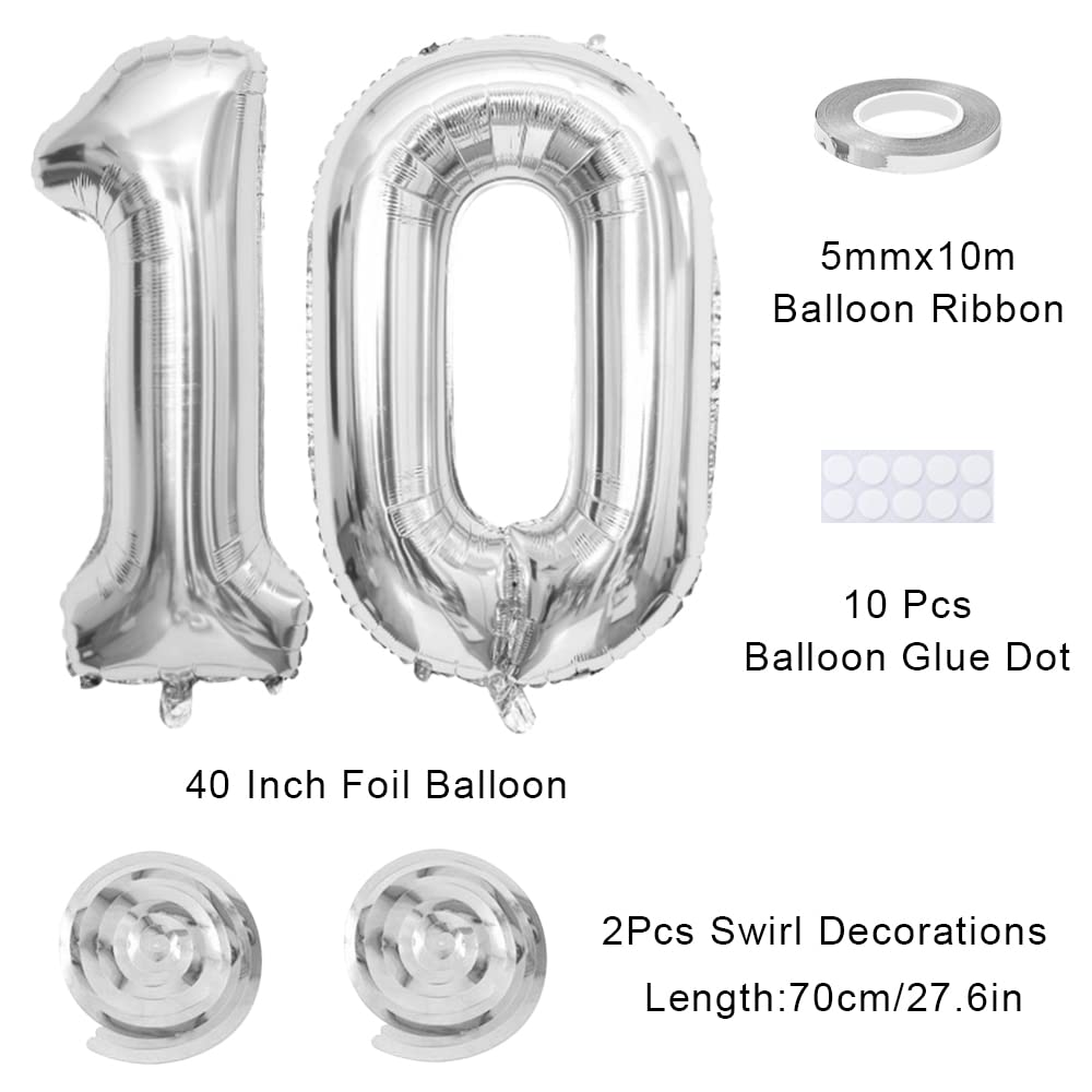 Maigendoo Jumbo 10 Number Balloon 40 Inch Large Digit Balloons Huge Helium Balloon Foil Mylar Balloon With Swirl Decorations For