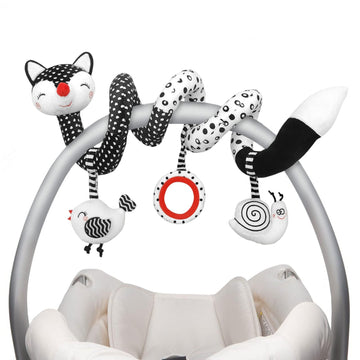 Euyecety Baby Spiral Plush Toys, Black White Stroller Toy Stretch & Spiral Activity Toy Car Seat Toys, Hanging Rattle Toys For Crib Mobile, Newborn Sensory Toy Best Gift For 0 3 6 9 12 Months Baby-Fox