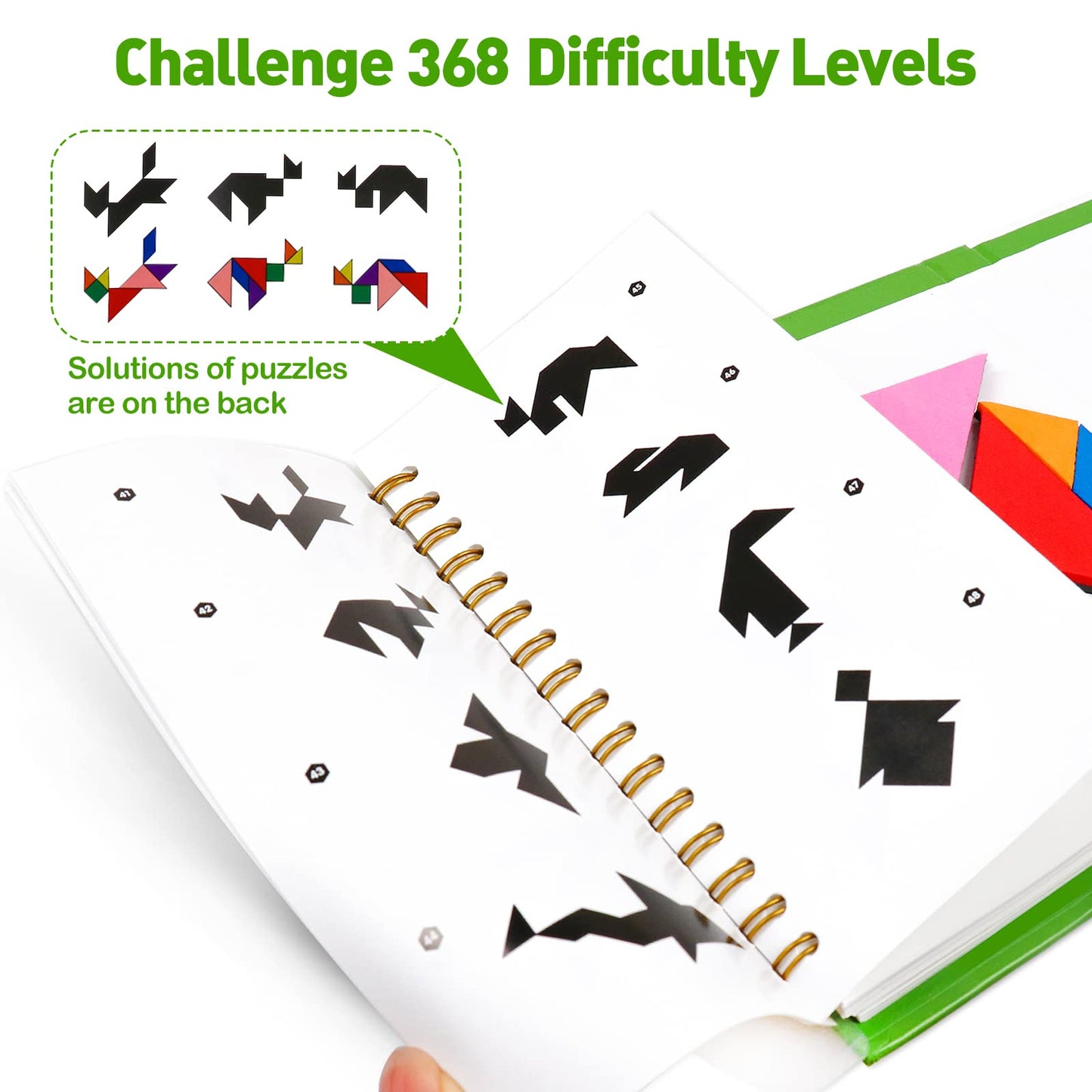 USATDD Travel Tangram Puzzle With 2 Set  Magnetic Pattern Blocks Road Trip Games Educational Jigsaw Challenge Books For Kid mature-themed Brain Teasers With 368 Solution Montessori Travel Toys For Kids In Car