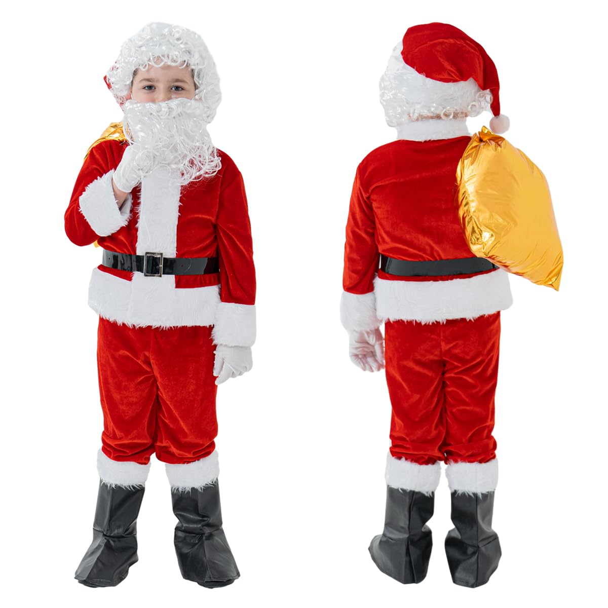 Udyr Santa Claus Costume Suit For Kids Boy Children Deluxe Flannel Santa Outfit 9Pcs (Small)