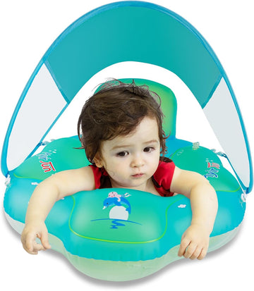 Myir Jun Baby Pool Float With Canopy, Inflatable Baby Pool Float Toddler Float Children Baby Float For Pool Baby Swim Trainer Toddler Swim Float (Blue, S,Float With Canopy)