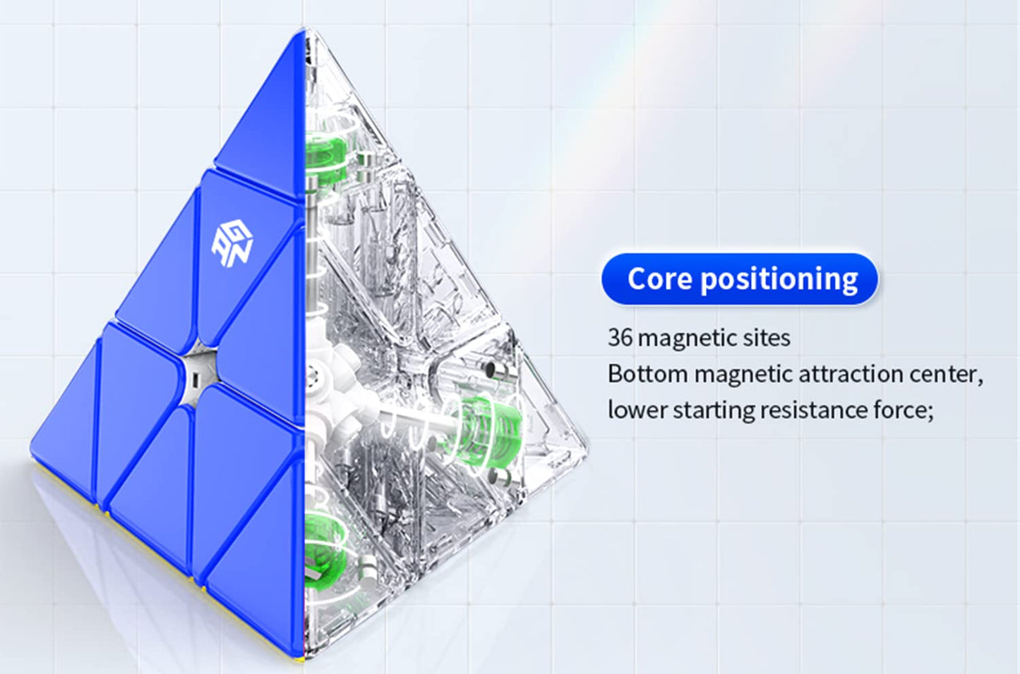 Cubershop Gan Pyraminx M Magnetic Speed Cube (Standard Core Positioning Frosted Ver.), Gan 2020 Liteweight Stickerless Pyramid Cube, With Innovative Core Positioning System