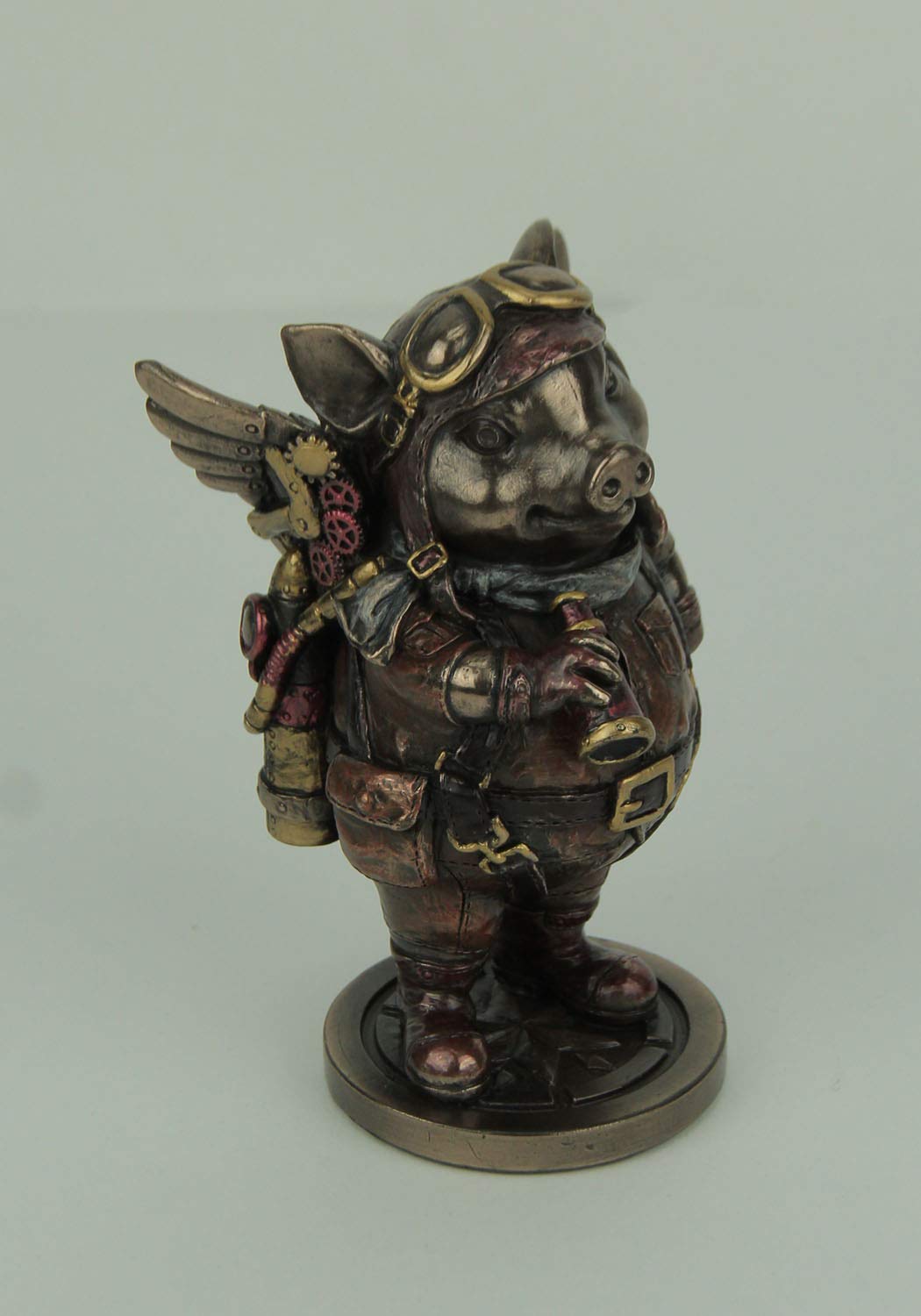 Veronese Design 5 1/4' Steampunk Aviator Flying Pig Resin Figurine Bronze Finish
