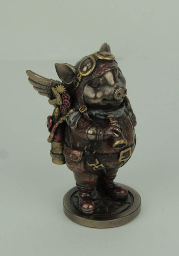 Veronese Design 5 1/4' Steampunk Aviator Flying Pig Resin Figurine Bronze Finish