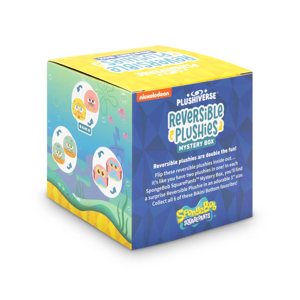 TeeTurtle Spongebob Squarepants 3" Reversible Plushie - Soft Fabric Mystery Box Stuffed Animal, Model 8270-TY-SNGL