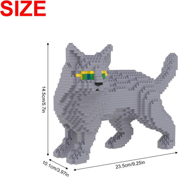 Larcele Cat Micro Building Blocks Animal Set, Diy Mini 3D Building Toy Bricks Kit,1131 Pieces Kljm-05 (Blue Cat)