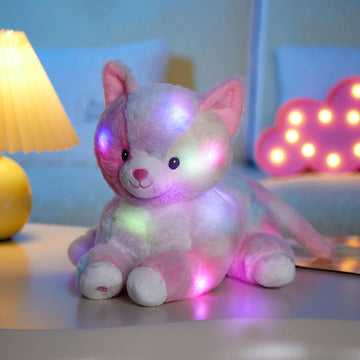 Glow Guards 13'' Rainbow Cat Plush Toy - Light-Up Soft Stuffed Animal Bed Night Light for Toddlers & Kids - Perfect Birthday Gift