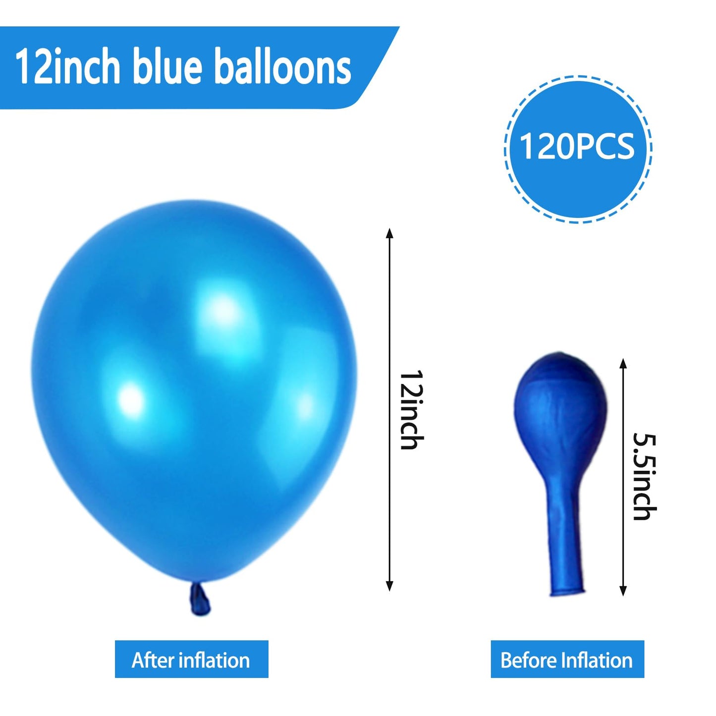 120 Pack Pearl Blue Balloons, Bright 12 Inch Royal Blue Latex Party Balloons For Birthday Wedding Baby Shower Halloween.
