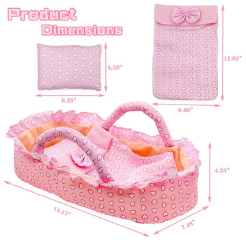 Baby Doll Bassinet Portable Carrier For 8-12 Inches Doll Accessories Baby Doll Crib Set Toys Baby Doll Cradle Sleeping Basket Be