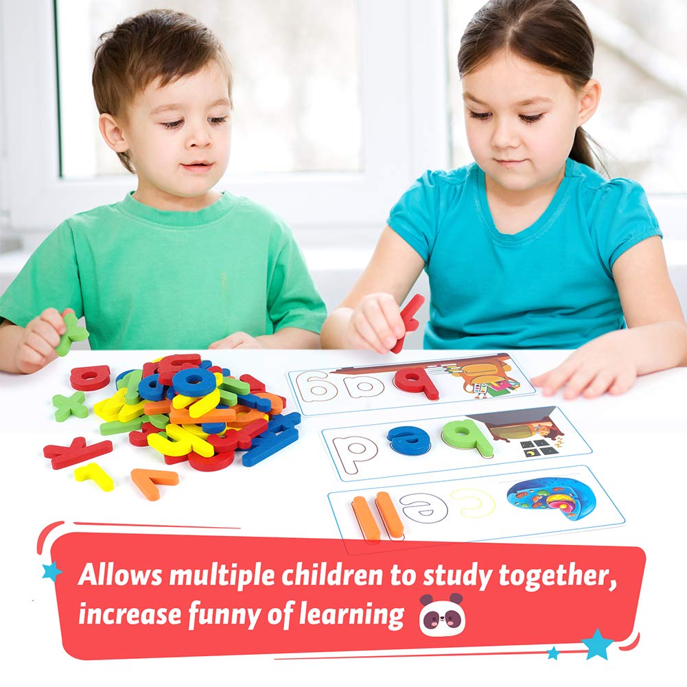 KMUYSL Learning Toys - See & Spell CVC Word Builders, Wooden Alphabet Cards for Kids 2-6 Years, Multicolor, Model Letter-Puzzles422