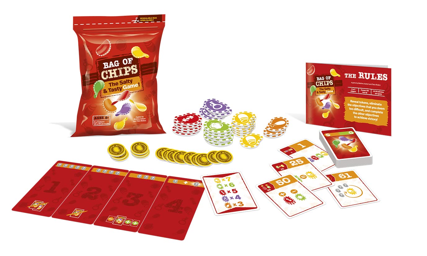 Blue Orange Bag of Chips Board Game - Strategy Game for 2-5 Players, Ages 8+, Cardstock, Orange, Model MIXBOC01US