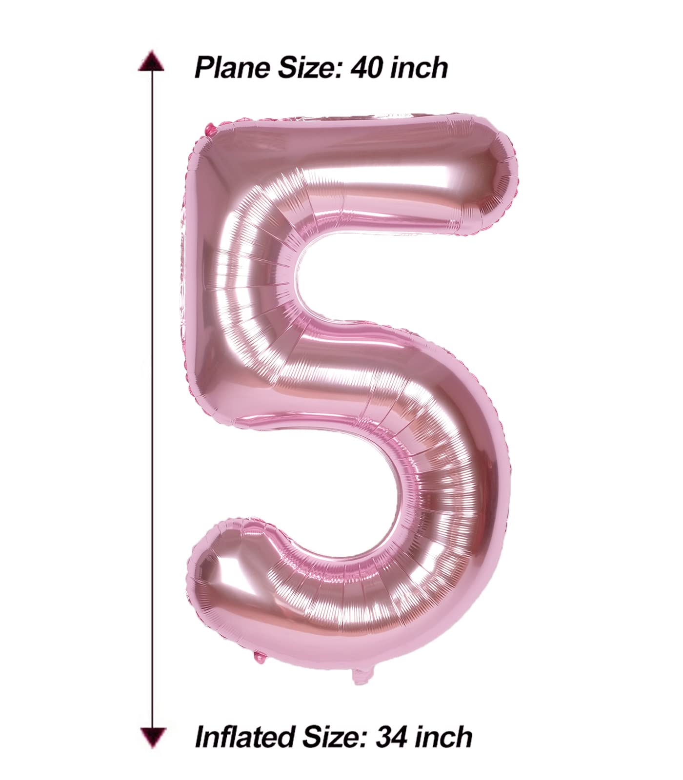 Aule 40 Inch Big Rose Gold 5 Balloon Number Large Foil Helium Number Balloons 0-9 Jumbo Giant Happy 5Th Birthday Party Decoratio