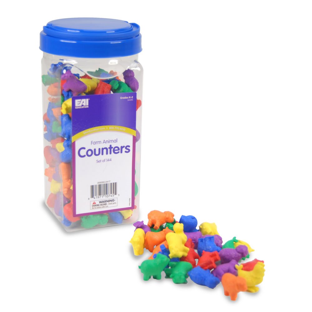 EAI Education Farm Animal Counters - 144 Plastic Figures in Jar, Model 13201J