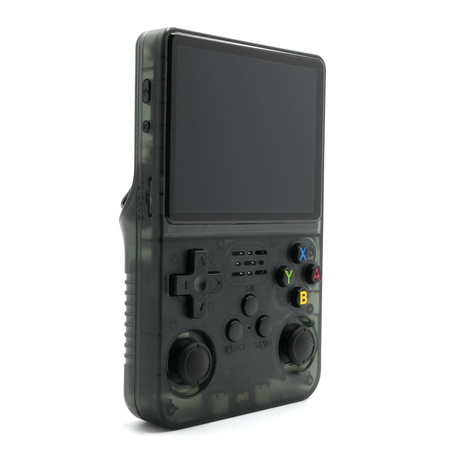 Retrotech R36S Handheld Video Game Console - 15000 Built-in Games, Black Transparent, Plastic Design