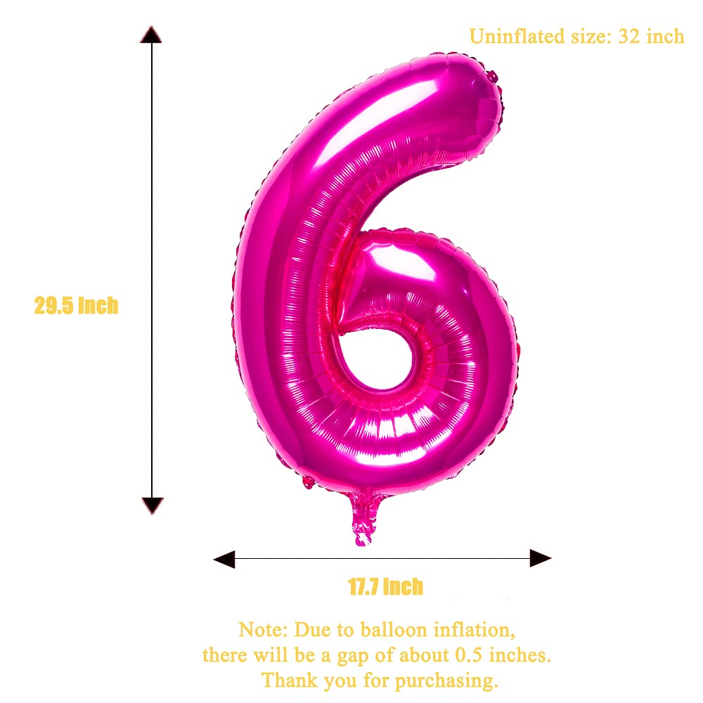 32 Inch Pink Number 6 Balloons Foil Ballon Digital Birthday Party Decoration Supplies (Pink Number 6 Balloon)