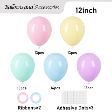Voircoloria Pastel Balloons, 66Pack 12Inch Macaron Latex Party Balloons For Graduation, Easter, Wedding, Birthday, Bridal Shower