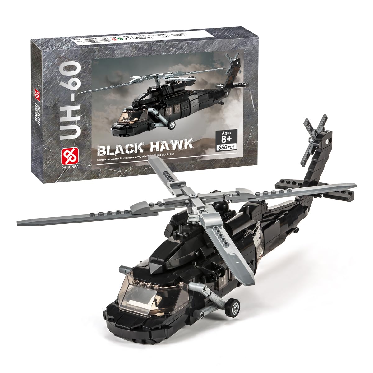DAHONPA UH-60 Helicopter Black Hawk Medium Utility Military Army Air Building Bricks Set  660+ Pieces Air-Force Build Blocks Toy  Gift for Kid and mature-themed