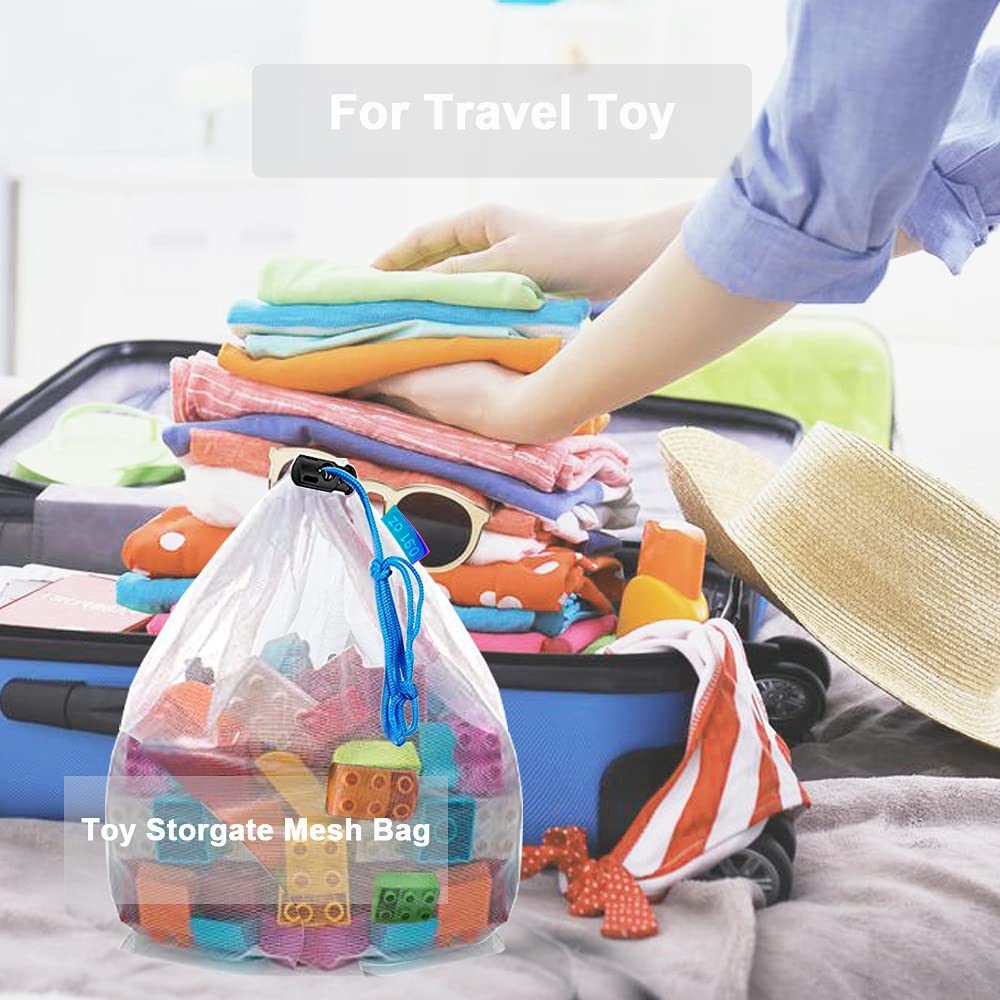 RUSON 16 Pcs Mesh Toy Storage Bags, Durable Fibers, Large Size, Red - Reusable Drawstring Produce Bags for Kids' Playroom Organization