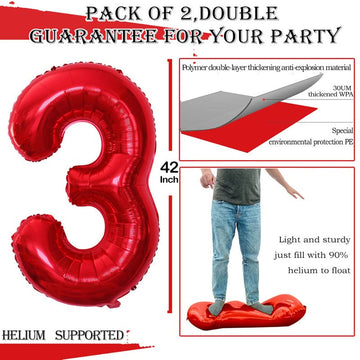 Goer Red Foil Balloons Number 1,Huge Number Balloons For 3Rd Birthday Party Supplies Anniversary Decorations (3 Pcs,42 Inch,32 Inch,16Inch)