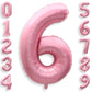 40 Inch Pink Number 6 Balloons, Large Balloon Number Foil Number Balloons, Light Pink 6th Foil Birthday Balloon for Girls Birthd