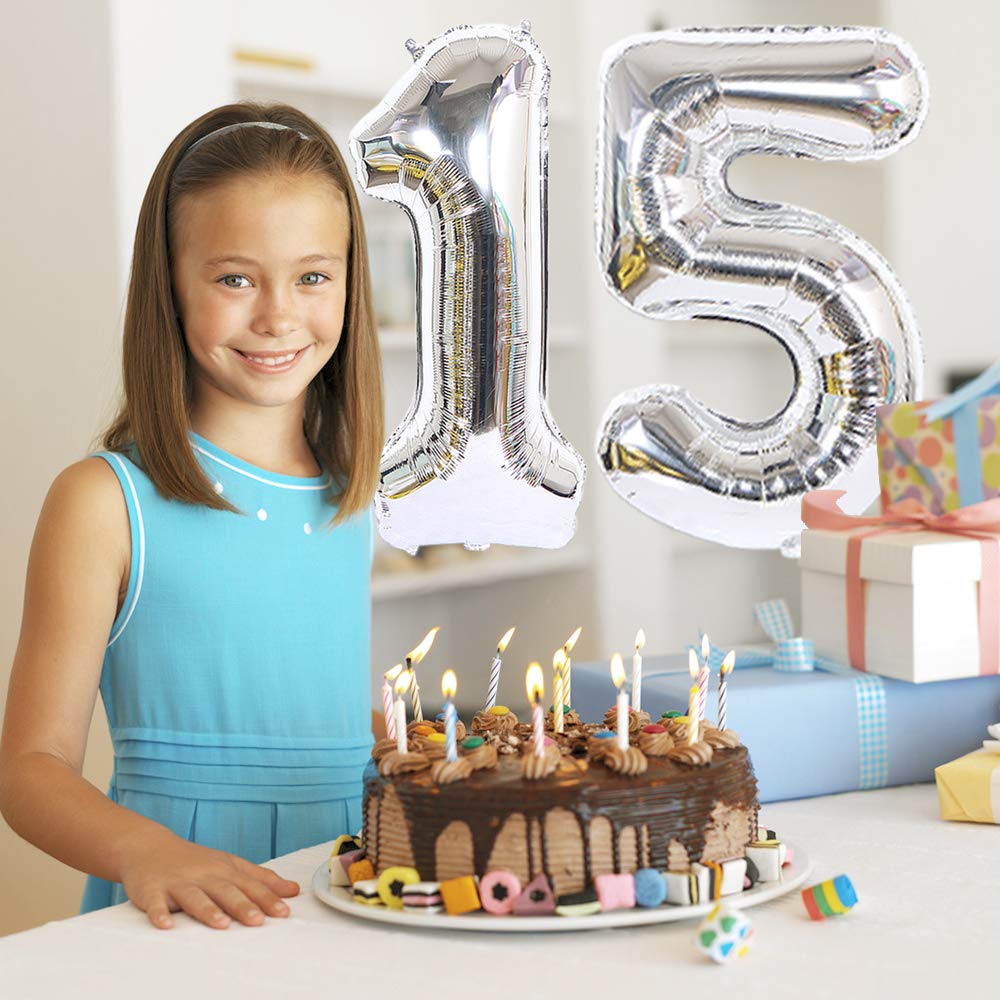 2Pcs 40 Inch Number Balloon Foil Balloons Number 15 Jumbo Giant Balloons Prom Balloon Mylar Huge Number Balloon For Birthday Party Decoration Wedding Anniversary, Xxxl Silver 15 Number Balloon