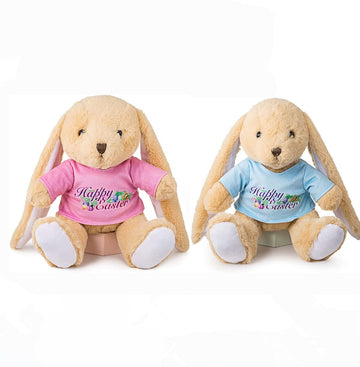 Oukiwi Easter Bunny Rabbit Stuffed Animal Plush Toy 10 Inches Best Gifts For Babies Kids Boys Girls (Pink + Blue - 2Pcs)