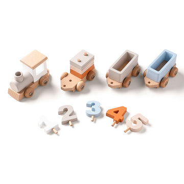 Montessori Stacking Toys For Toddlers 1-5 Wooden Train Set For Babies Wood Train Toys Classic Wooden Cars With Numbers And Block