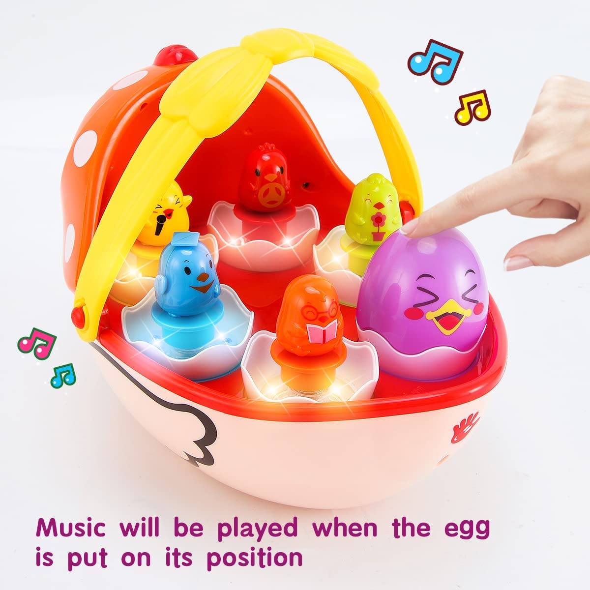Linseyfun Baby Easter Egg Toy Basket, 6Pcs Matching Eggs, Easter Musical Eggs For Babies Toddlers, Easter Basket Ideas For 1 2 3