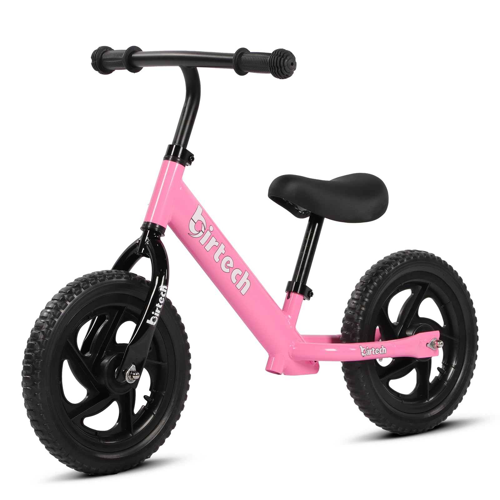 Birtech 12 Inch Toddler Balance Bike For Kids 2-6 Years Old, Adjustable Seat Height, Indoor Outdoor Toy Bicycle With No Pedals, Pink