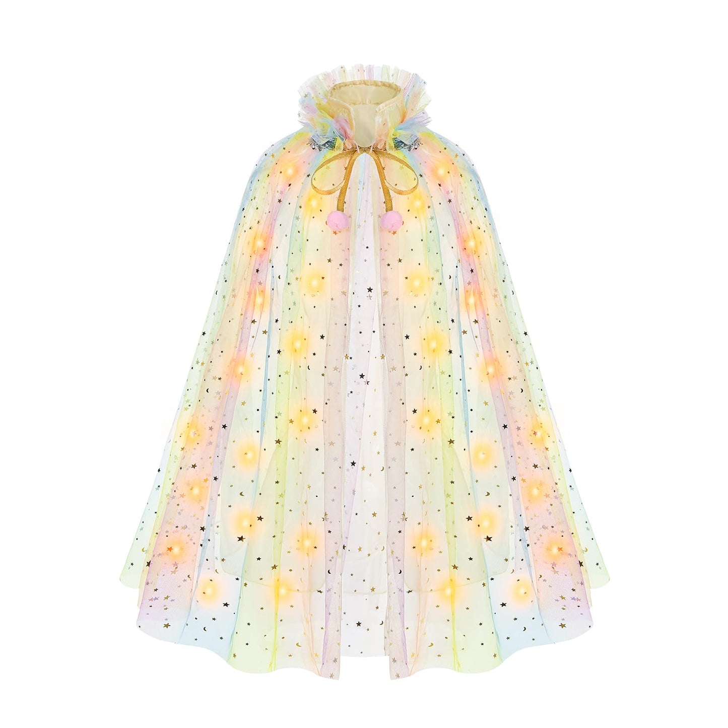 Hsctek Light Up Princess Cape, Yellow Princess Dress Up Tulle Cape, Coloful Princess Outfit Costume Accessories Kids Toddlers Girls
