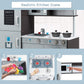 Costzon Kids Kitchen Playset, Wooden Pretend Play Toy Set with Realistic Sound, Microwave, Oven, Washing Machine, Refrigerator,