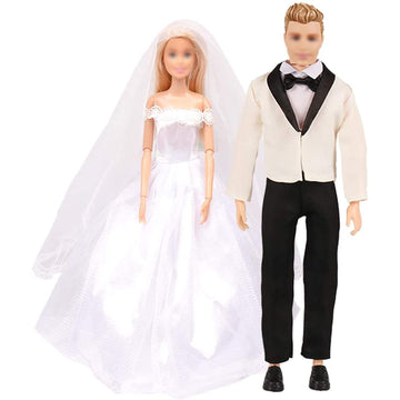 Sotogo 18 Pieces Doll Clothes And Accessories For 11.5 Inch Girl Boy Doll Happy Wedding Playset Include 6 Sets Handmade Doll Groom Suit, Wedding Dress And 6 Pairs Shoes