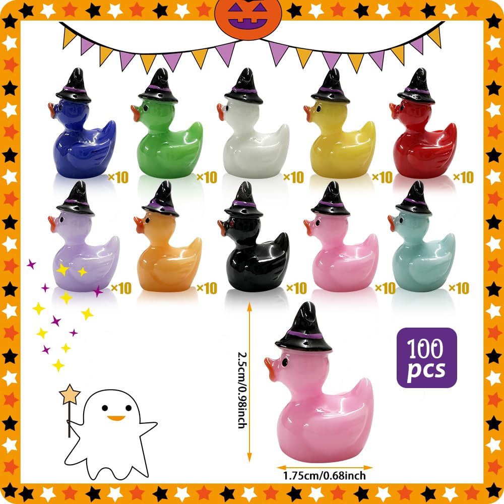 Aweelon 100Pcs Mini Resin Duck With Hat Halloween Tiny Duck Figurines Resin Ducks Bulk Multicolor Mini Ducks Miniature For Garde