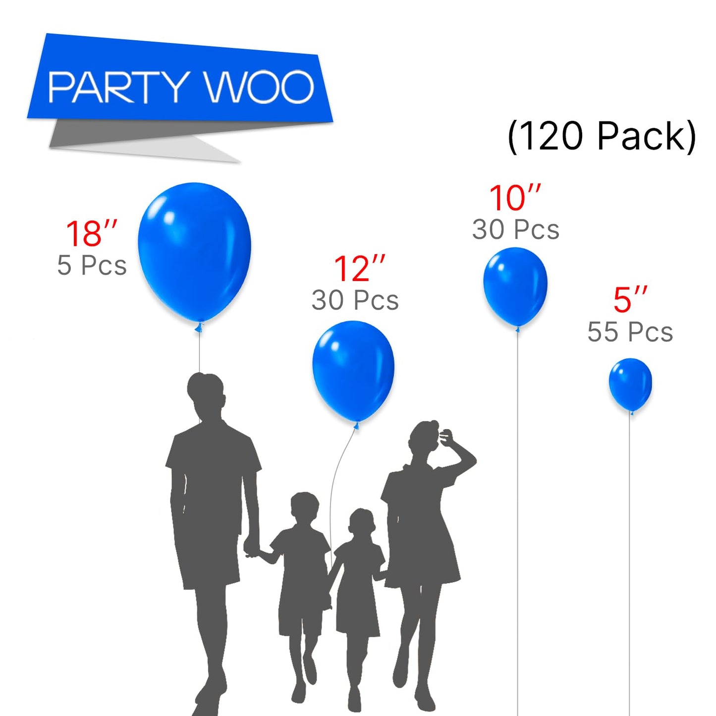 Partywoo Royal Blue Balloons, 120 Pcs Blue Balloons Different Sizes Pack Of 18 Inch 12 Inch 10 Inch 5 Inch For Royal Balloon Garland Or Balloon Arch As Birthday Decorations, Party Decorations, Blue-Y5