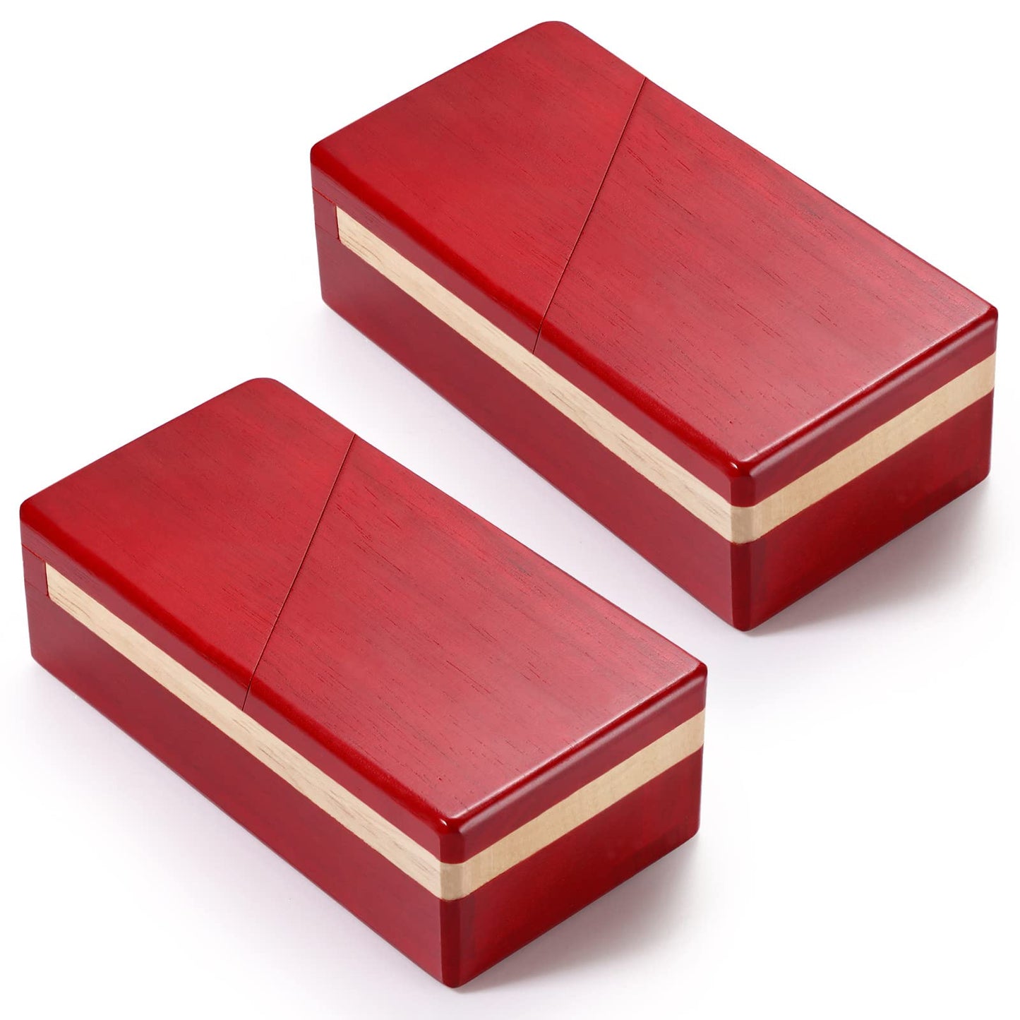Zhanmai 2 Pack Christmas Puzzle Box Gift Wooden Magic Impossible Dovetail Box Secret Money Case Mini 3D Brain Teaser Case for Valentines Girlfriend Cash mature-themeds Teens(Rectangle Red)