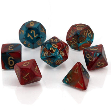 Chessex Manufacturing Chx26462 Red & Teal Cube Gemini No7 Dice With Gold Numbers - Set Of 7