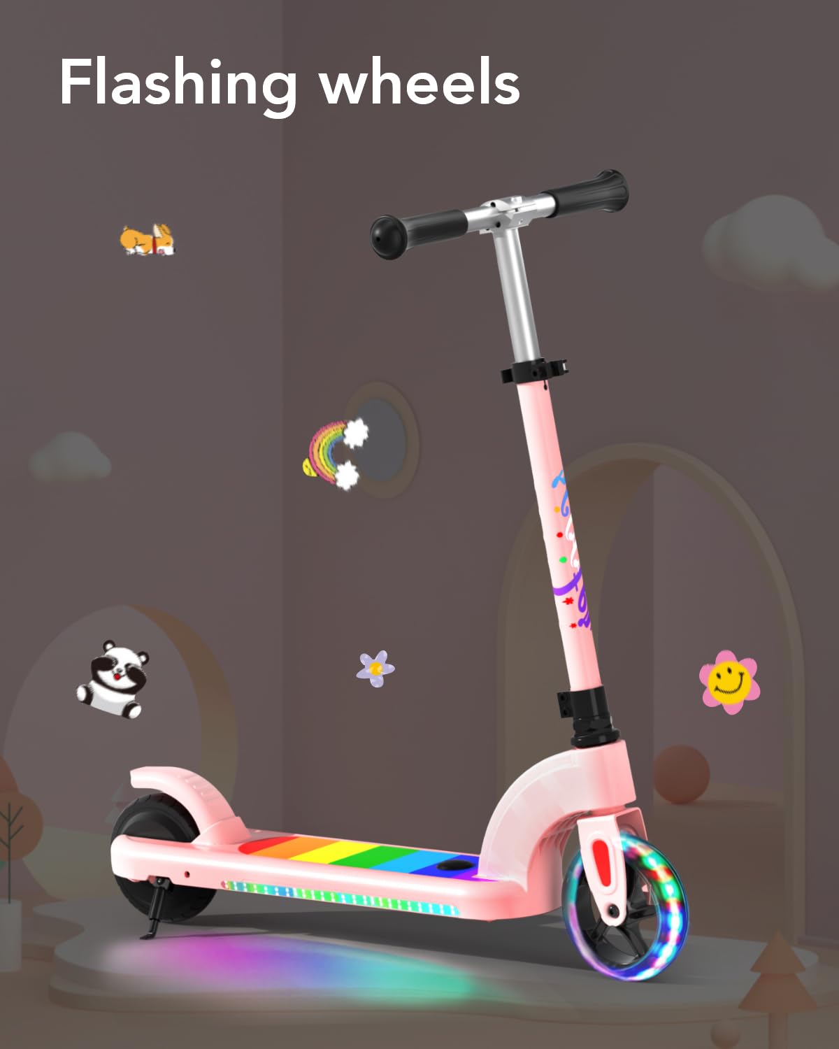 Anhao Electric Scooter For Kids Ages 6-12(Mainly 6-10), Adjustable Handlebar And Speed, Anti-Slip Deck, Flash Wheel, Toddler Sco